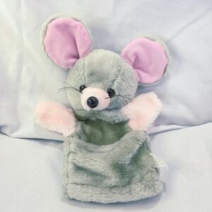 Vintage Mouse Plush Hand Puppet Gray Pink LTD Commodities Korea 10 Inch 1985